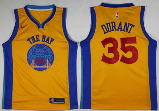 35 Kevin Durant Maillot Jaune The Bay Golden State Warriors City Edition